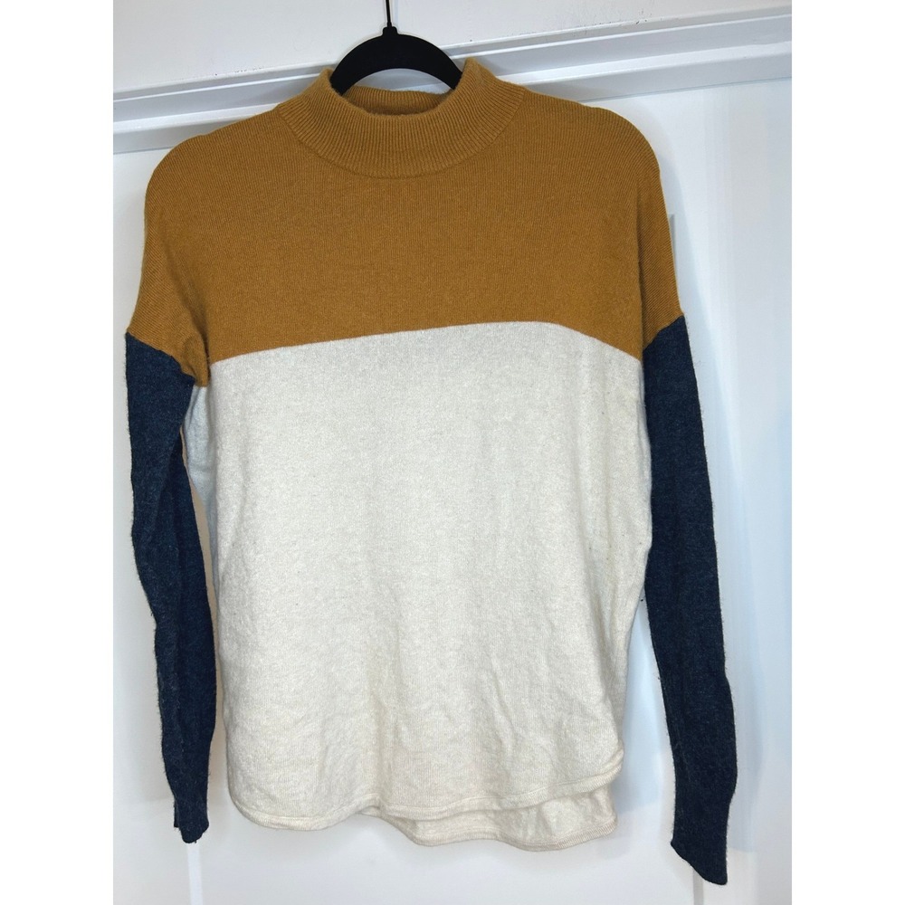 Madewell Womens Colorblock Mock Neck Sweater Mustard Cream Navy XS‎